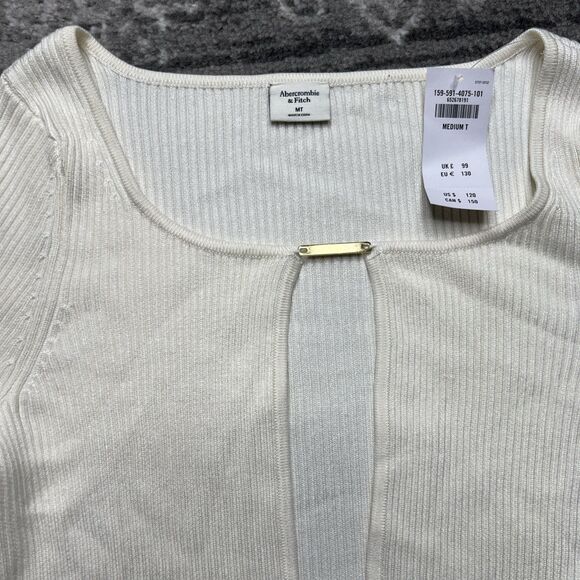 Abercrombie & Fitch NWT Ivory Slim Bar Ribbed Cardigan Size MT Medium Tall - Picture 3 of 9